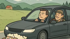 Vic: Štopata kmet in ovca ob cesti